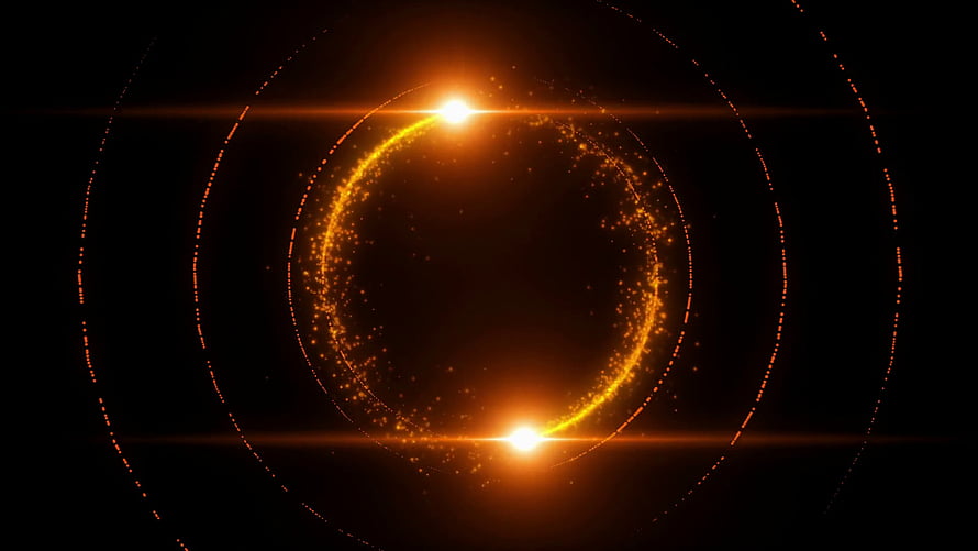Orange and Gold Particle Ring with Lens Flare on Black Background HD wallpaper
