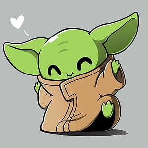 Cute Baby Yoda Grogu Chibi Illustration in Brown Robe HD phone wallpaper