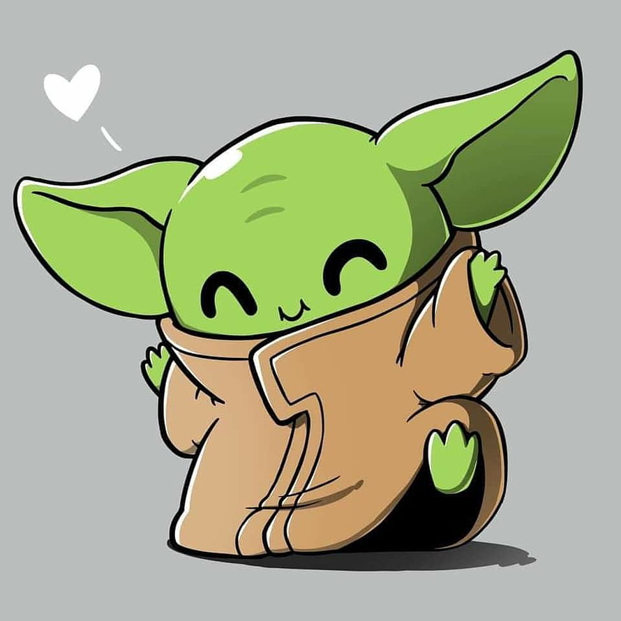 Cute Baby Yoda Grogu Chibi Illustration in Brown Robe HD phone wallpaper
