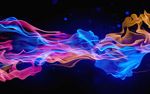 Vibrant Neon Smoke Waves in Blue, Pink, and Orange on a Dark Background HD wallpaper