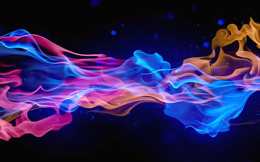 Vibrant Neon Smoke Waves in Blue, Pink, and Orange on a Dark Background HD wallpaper