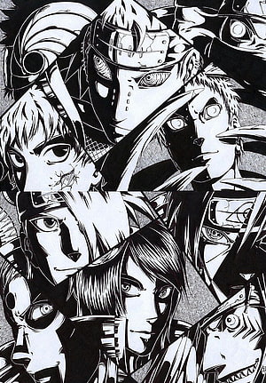 Naruto Shippuden Akatsuki Members Black And White Manga Artwork, Uchiha Itachi, Konan, Deidara, Sasori, Pain, And 5 - Akatsuki Black And White HD phone wallpaper