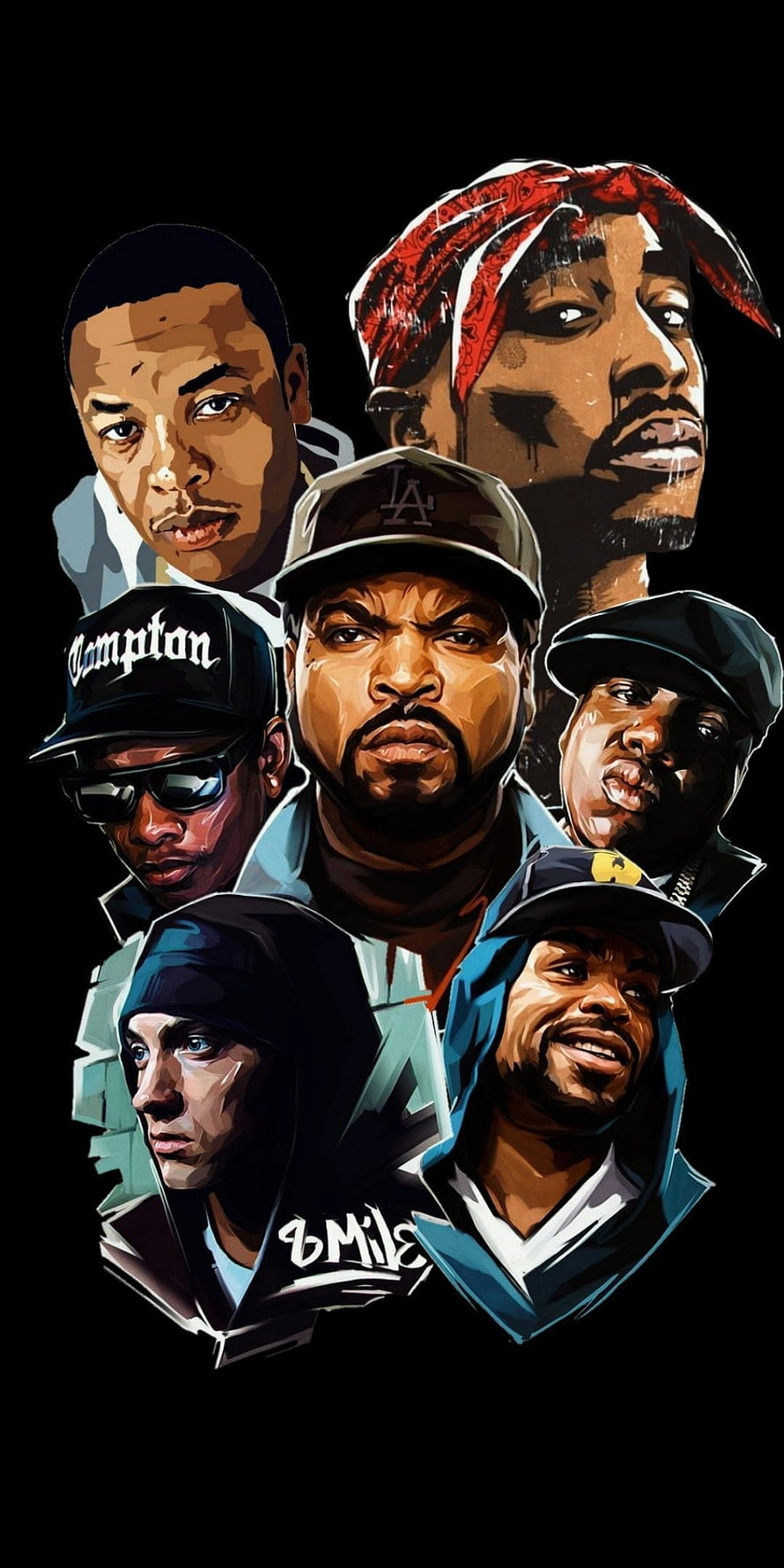 Digital Art Portrait of 90s Hip Hop Icons in Vector Style HD phone wallpaper