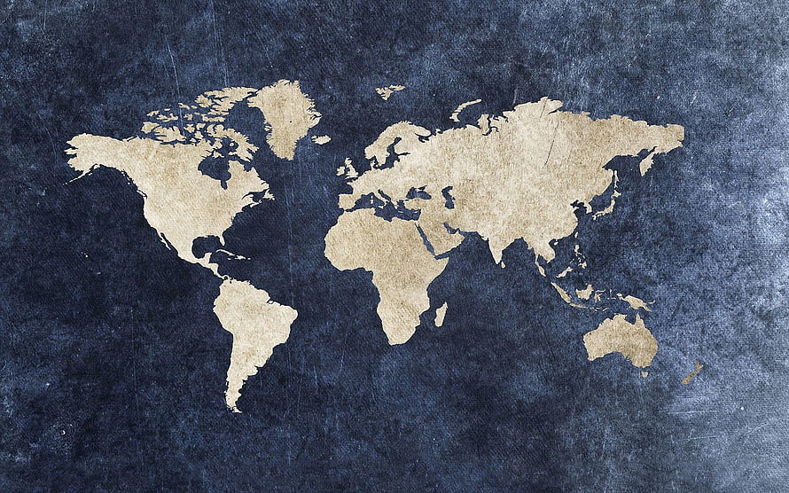 Vintage World Map on Textured Dark Blue Background with Beige Continents HD wallpaper