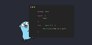 Golang Gopher Mascot Presenting Hello World Code in Dark Terminal Window HD wallpaper