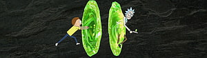 Rick and Morty Opening Scene with Portal Gun and Green Dimensional Gateways HD wallpaper