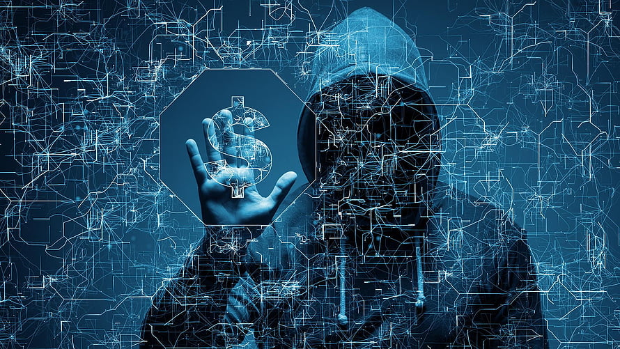 Hooded Hacker Holding Digital Dollar Sign in Blue Circuit Network HD wallpaper