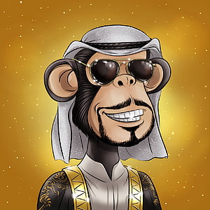 Cartoon Monkey in Traditional Arab Headdress and Sunglasses on Gold Background HD phone wallpaper