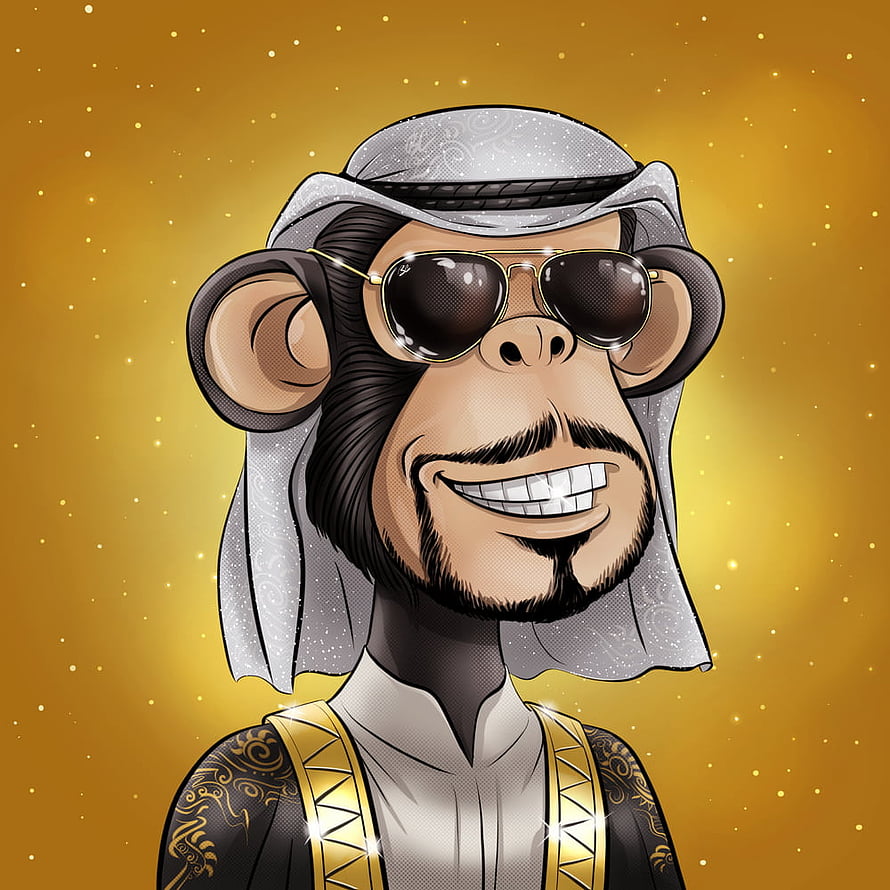Cartoon Monkey in Traditional Arab Headdress and Sunglasses on Gold Background HD phone wallpaper