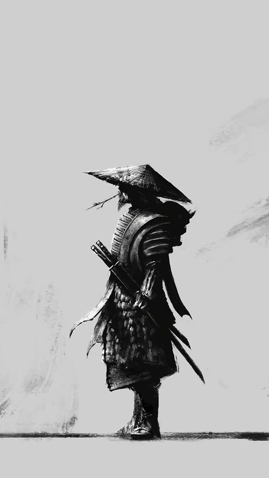 Monochrome Samurai Warrior in Traditional Armor and Conical Hat HD phone wallpaper