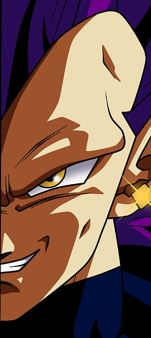 Close-up of Trunks from Dragon Ball Super with purple hair and golden eyes HD phone wallpaper