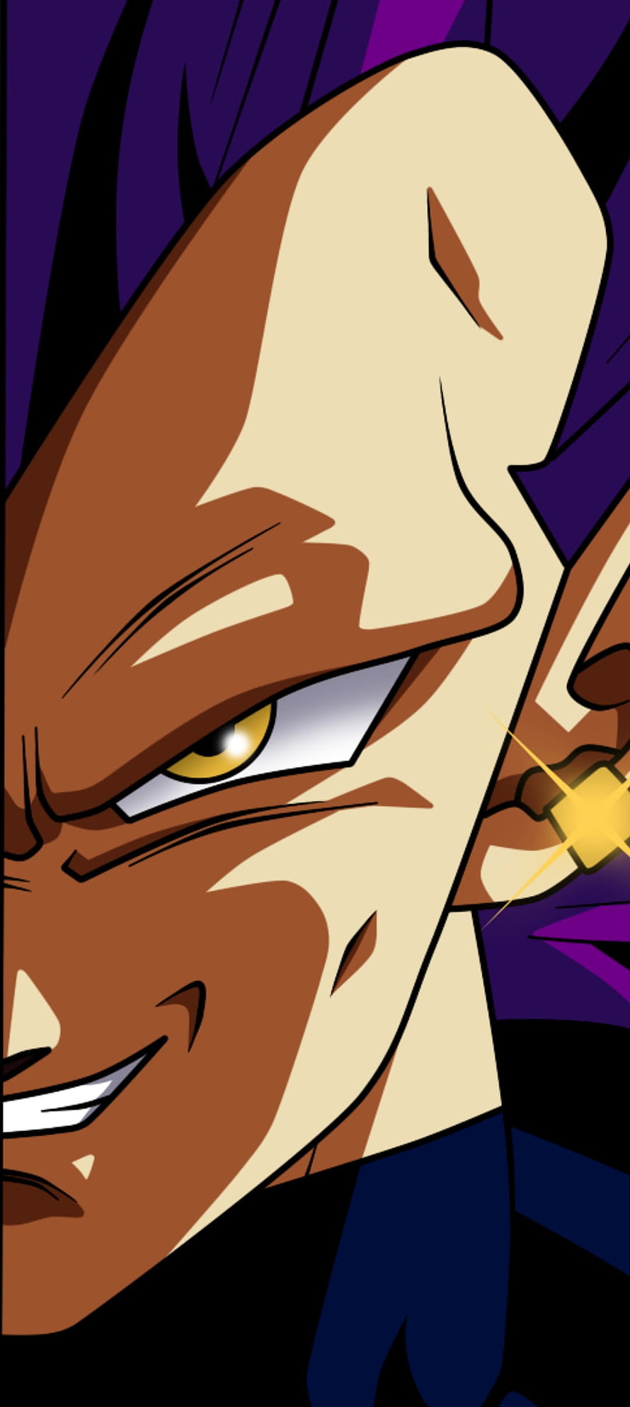 Close-up of Trunks from Dragon Ball Super with purple hair and golden eyes HD phone wallpaper