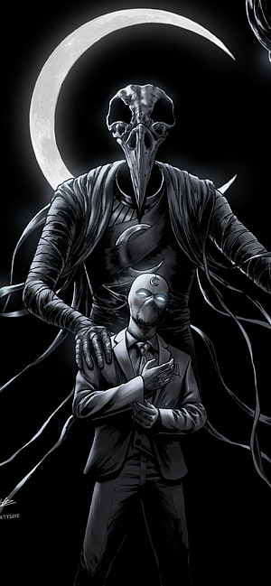 Moon Knight and the Scarlet Knight in a Dark Monochrome Digital Illustration HD phone wallpaper