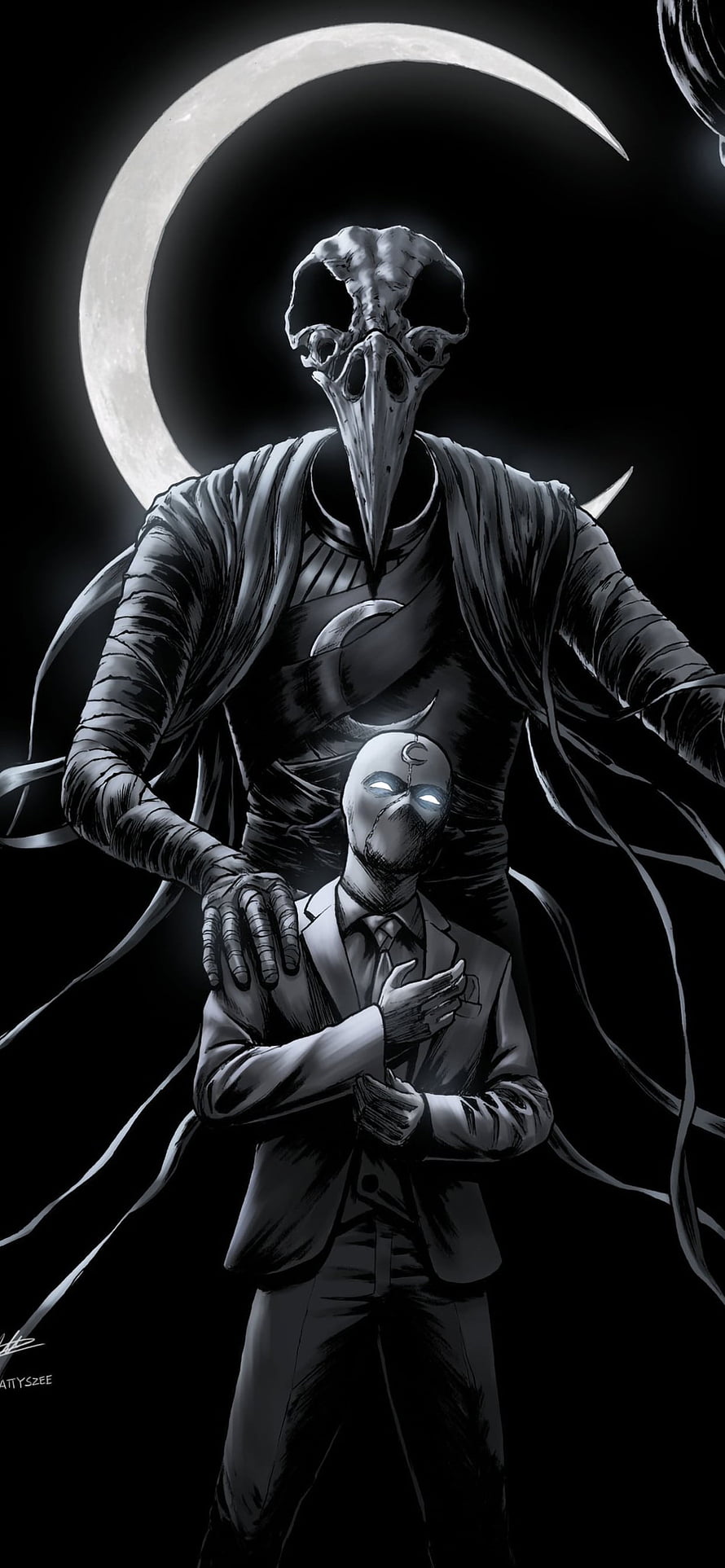 Moon Knight and the Scarlet Knight in a Dark Monochrome Digital Illustration HD phone wallpaper