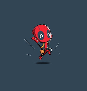 Cute Chibi Deadpool Jumping Character Illustration HD phone wallpaper