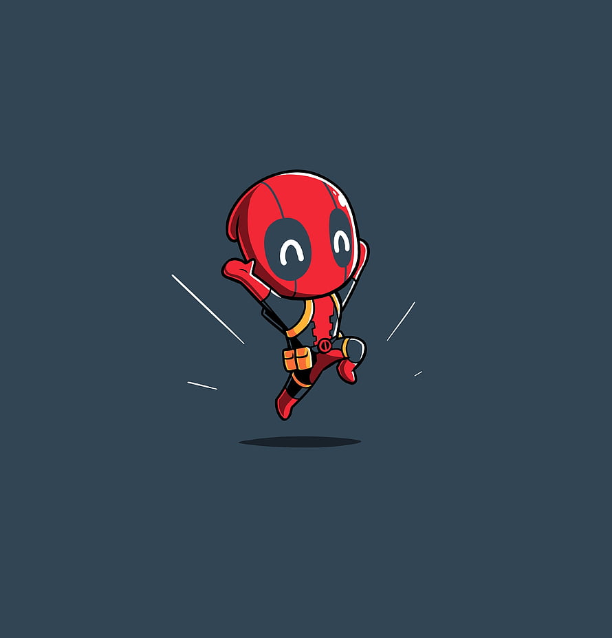 Cute Chibi Deadpool Jumping Character Illustration HD phone wallpaper