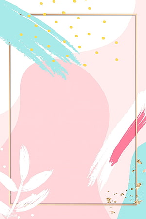 Pastel Abstract Brushstroke Background with Gold Frame and Botanical Accents HD phone wallpaper