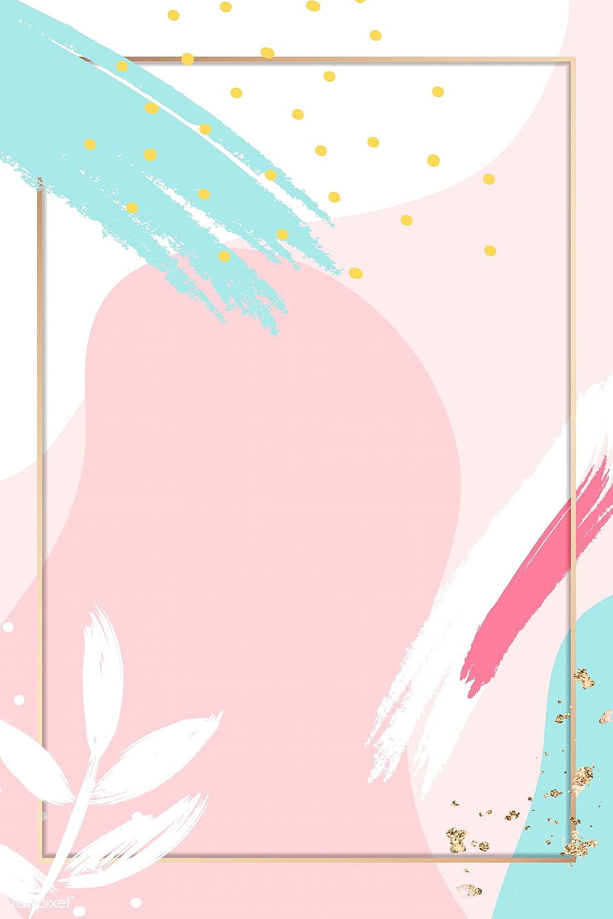 Pastel Abstract Brushstroke Background with Gold Frame and Botanical Accents HD phone wallpaper