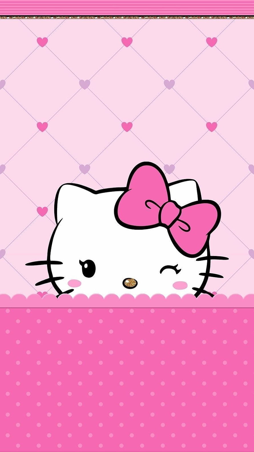 Cute Hello Kitty Winking With Pink Bow On Polka Dot Background HD phone wallpaper