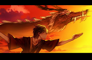Zuko and Dragon Silhouette Against Fiery Sunset in Avatar The Last Airbender Anime Style HD wallpaper