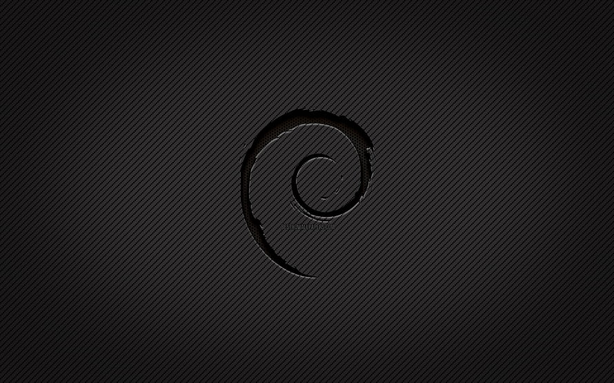 Debian Linux Grunge Carbon Spiral Logo on Dark Textured Background HD wallpaper