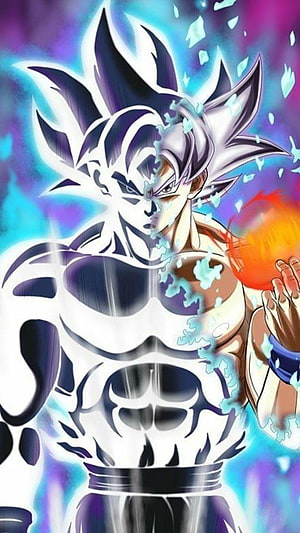 Goku Ultra Instinct and Super Saiyan Blue Split Artwork HD phone wallpaper