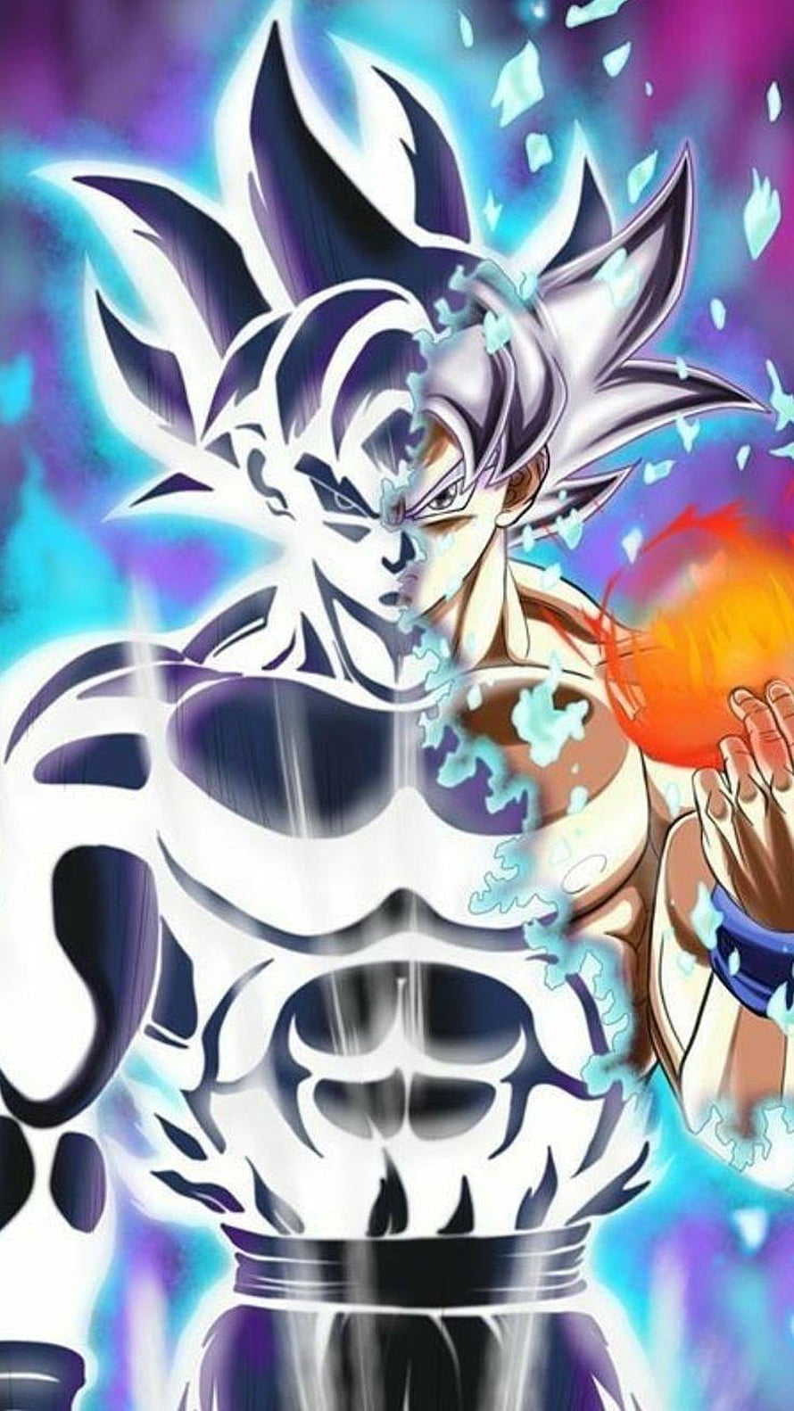 Goku Ultra Instinct and Super Saiyan Blue Split Artwork HD phone wallpaper