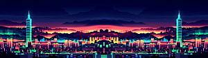 Neon Taipei 101 Cityscape Retro Wave Sunset Skyline Wallpaper HD wallpaper