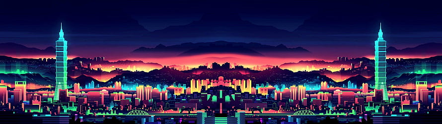 Neon Taipei 101 Cityscape Retro Wave Sunset Skyline Wallpaper HD wallpaper