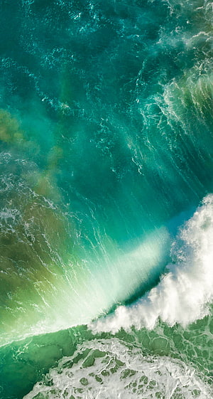 Aerial View of Turquoise Ocean Waves and White Sea Foam HD phone wallpaper