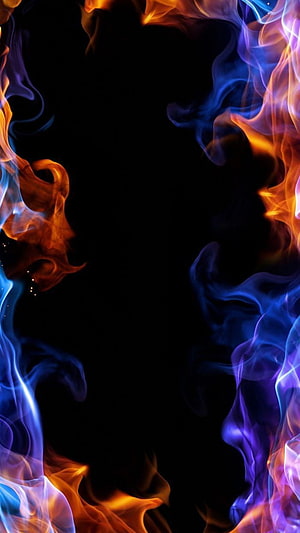 Abstract Blue and Orange Fire Flames Wallpaper HD phone wallpaper