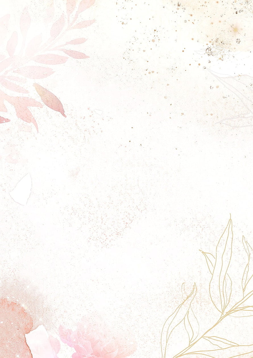 Delicate Pink Watercolor Floral Background with Gold Leaf Accents and Soft Botanical Illustrations HD phone wallpaper
