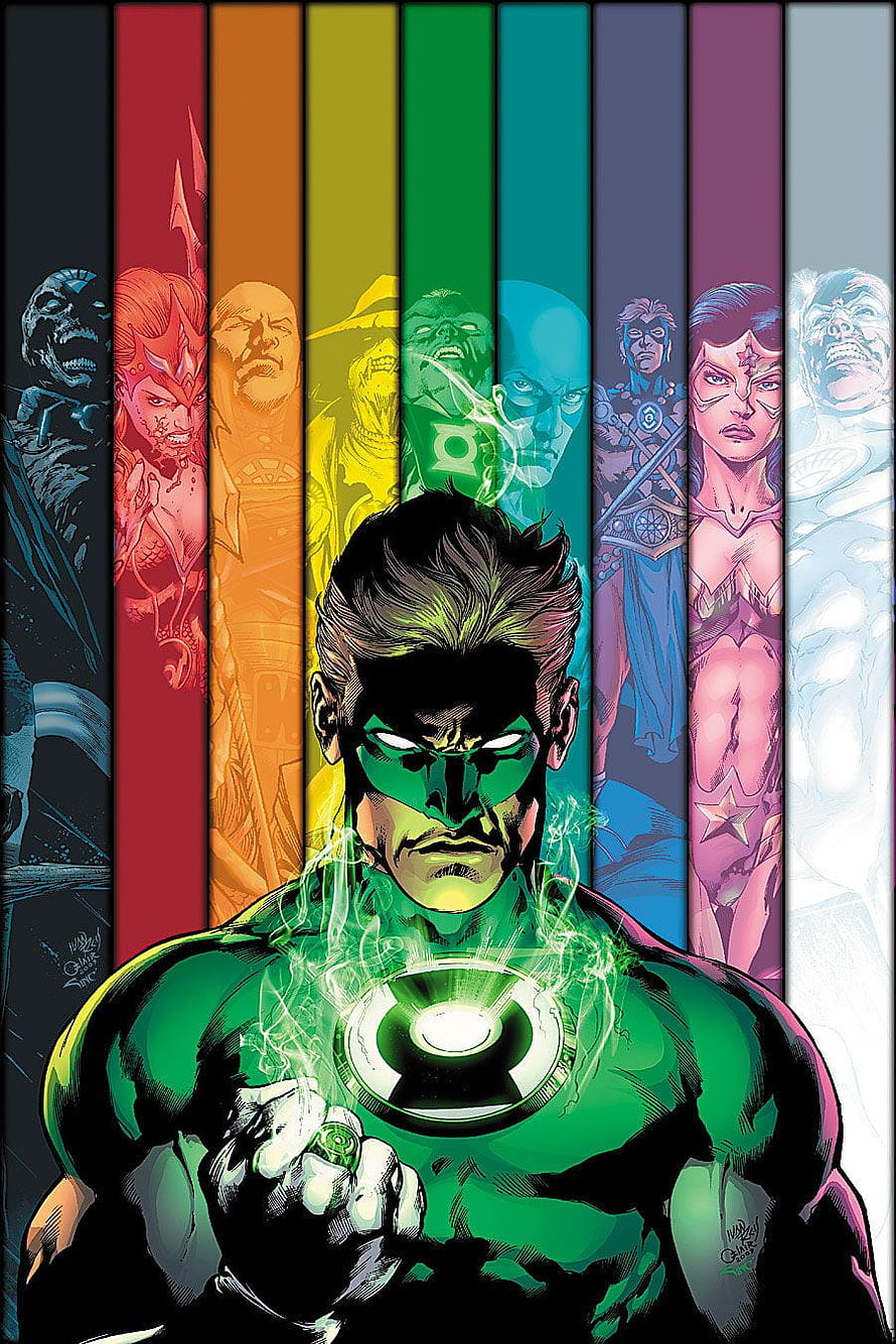 Green Lantern Corps Comic Art Featuring Hal Jordan and Seven Lantern Corps Members HD phone wallpaper