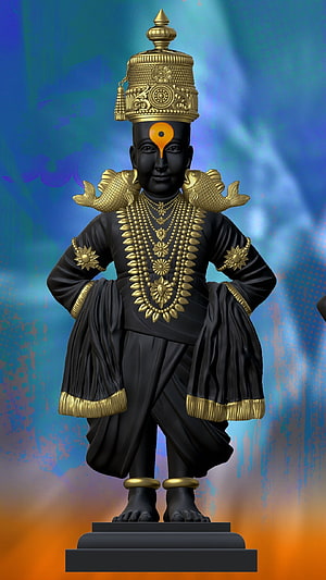 Kaliya Daman Krishna Statue with Golden Crown and Fish Ornaments, Vitthal, Shri Vitthal Rukmini, Hindu God HD phone wallpaper