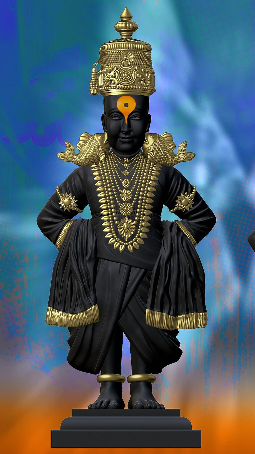 Kaliya Daman Krishna Statue with Golden Crown and Fish Ornaments, Vitthal, Shri Vitthal Rukmini, Hindu God HD phone wallpaper