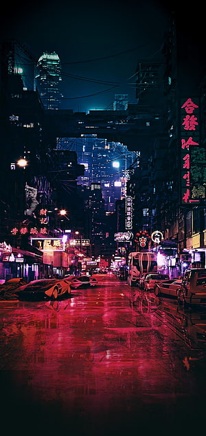 Cyberpunk Tokyo Night Street with Neon Signs and Wet Reflections HD phone wallpaper
