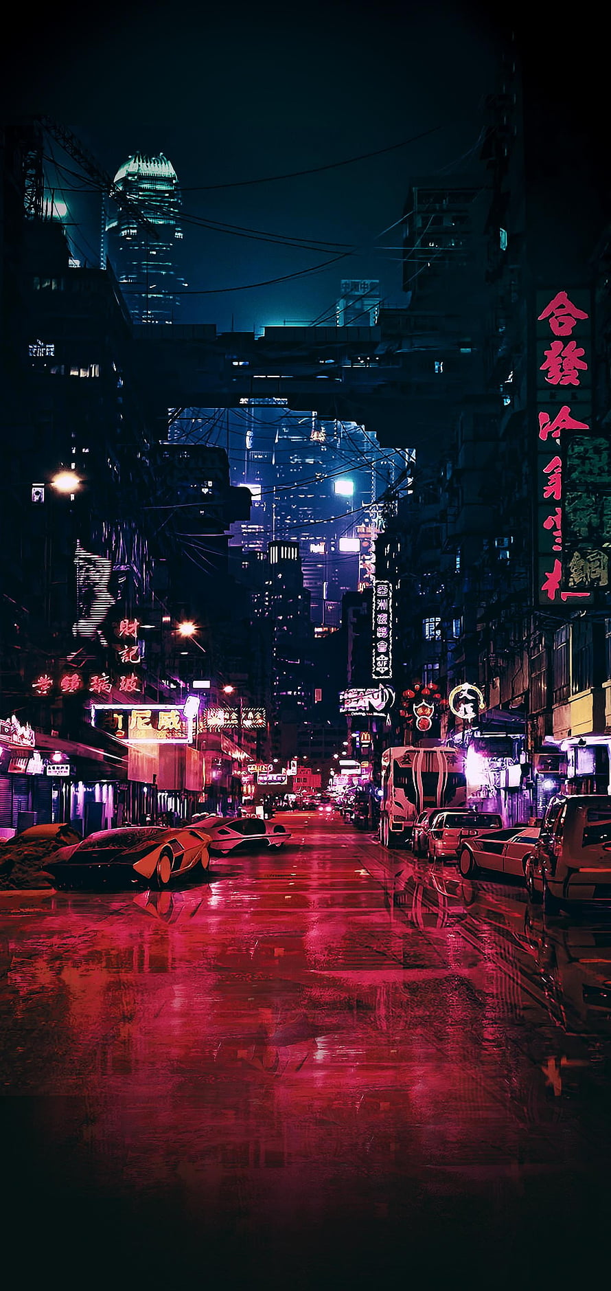 Cyberpunk Tokyo Night Street with Neon Signs and Wet Reflections HD phone wallpaper