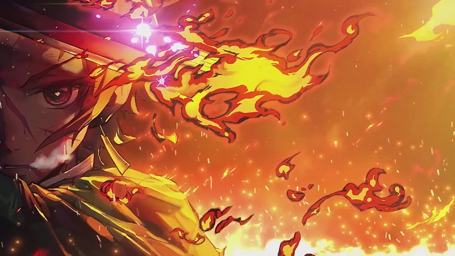 Anime Character With Fiery Hair And Intense Red Eyes Surrounded By Flames HD wallpaper