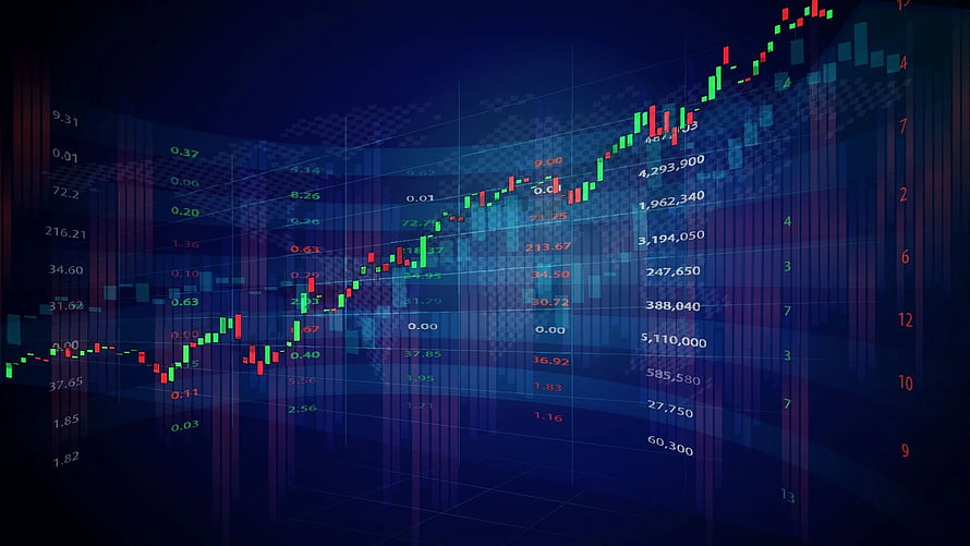 Futuristic Financial Stock Market Candlestick Chart With Rising Trend And Digital Data Overlay HD wallpaper