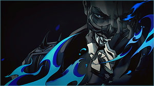 Yoru from Valorant with glowing blue energy and dark tactical mask in dramatic digital art HD wallpaper