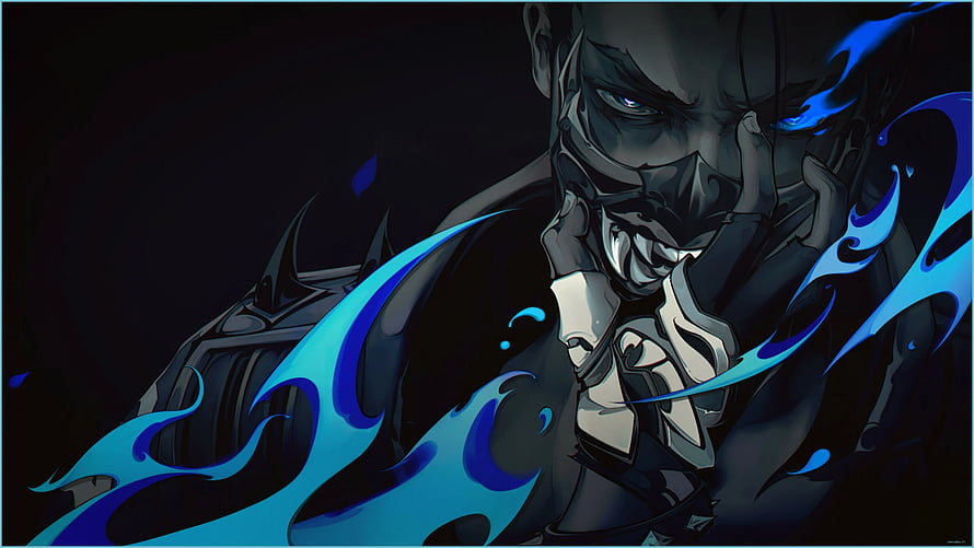 Yoru from Valorant with glowing blue energy and dark tactical mask in dramatic digital art HD wallpaper