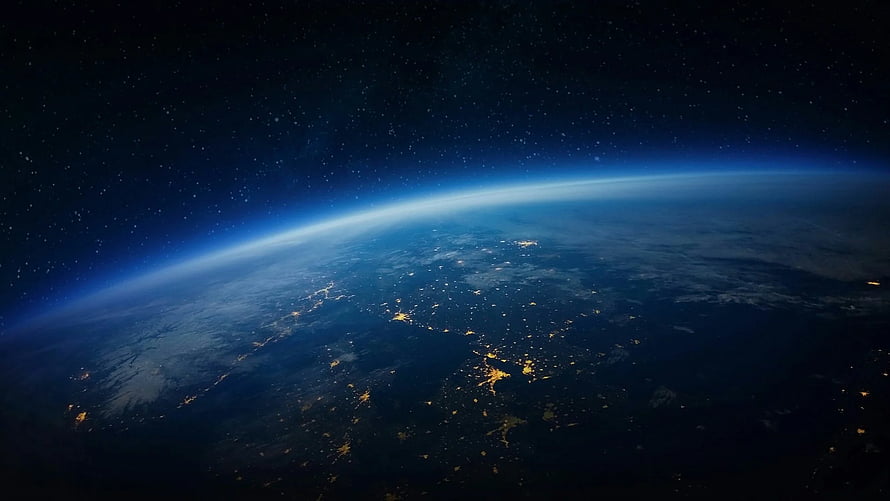 Earth From Space At Night With City Lights And Starry Sky HD wallpaper