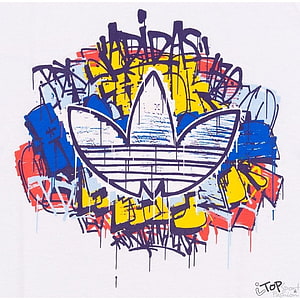 Adidas Trefoil Logo in Vibrant Street Art Graffiti Style with Bold Color Splashes HD phone wallpaper