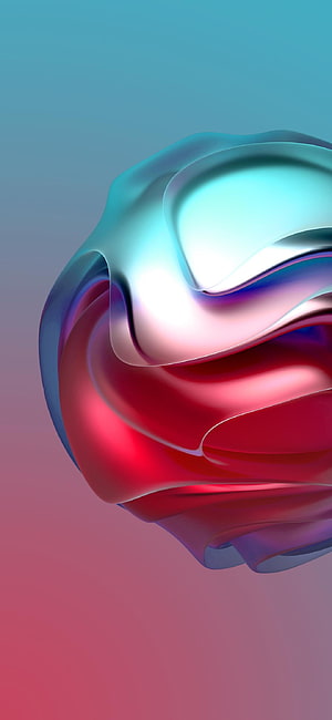Iridescent 3D Abstract Sculpture with Flowing Cyan and Crimson Metallic Surfaces HD phone wallpaper