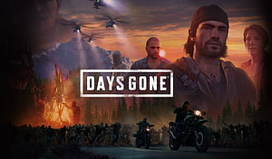 Days Gone Post-Apocalyptic Motorcycle Riders Facing Horde at Sunset HD wallpaper