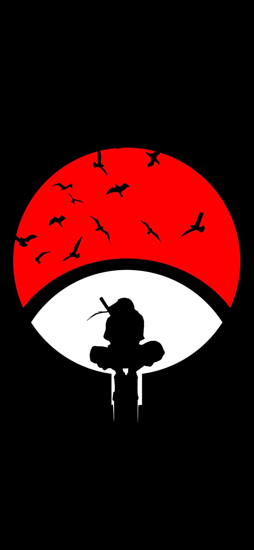 Silhouette of Naruto Uzumaki with Akatsuki Cloud Symbol and Flying Birds HD phone wallpaper