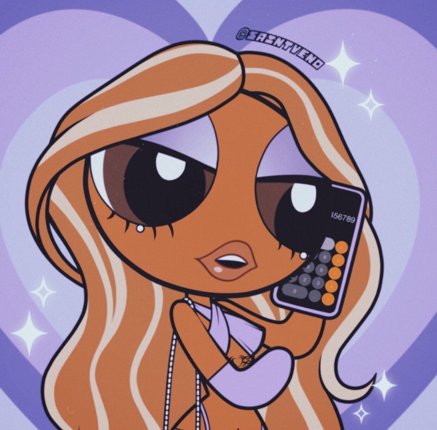 Cute Cartoon Girl with Long Blonde Hair Talking on a Mobile Phone HD wallpaper