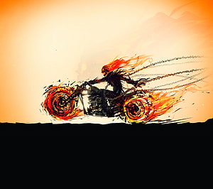 Ghost Rider Motorcycle Artwork with Fiery Chains and Inferno Wheels HD wallpaper