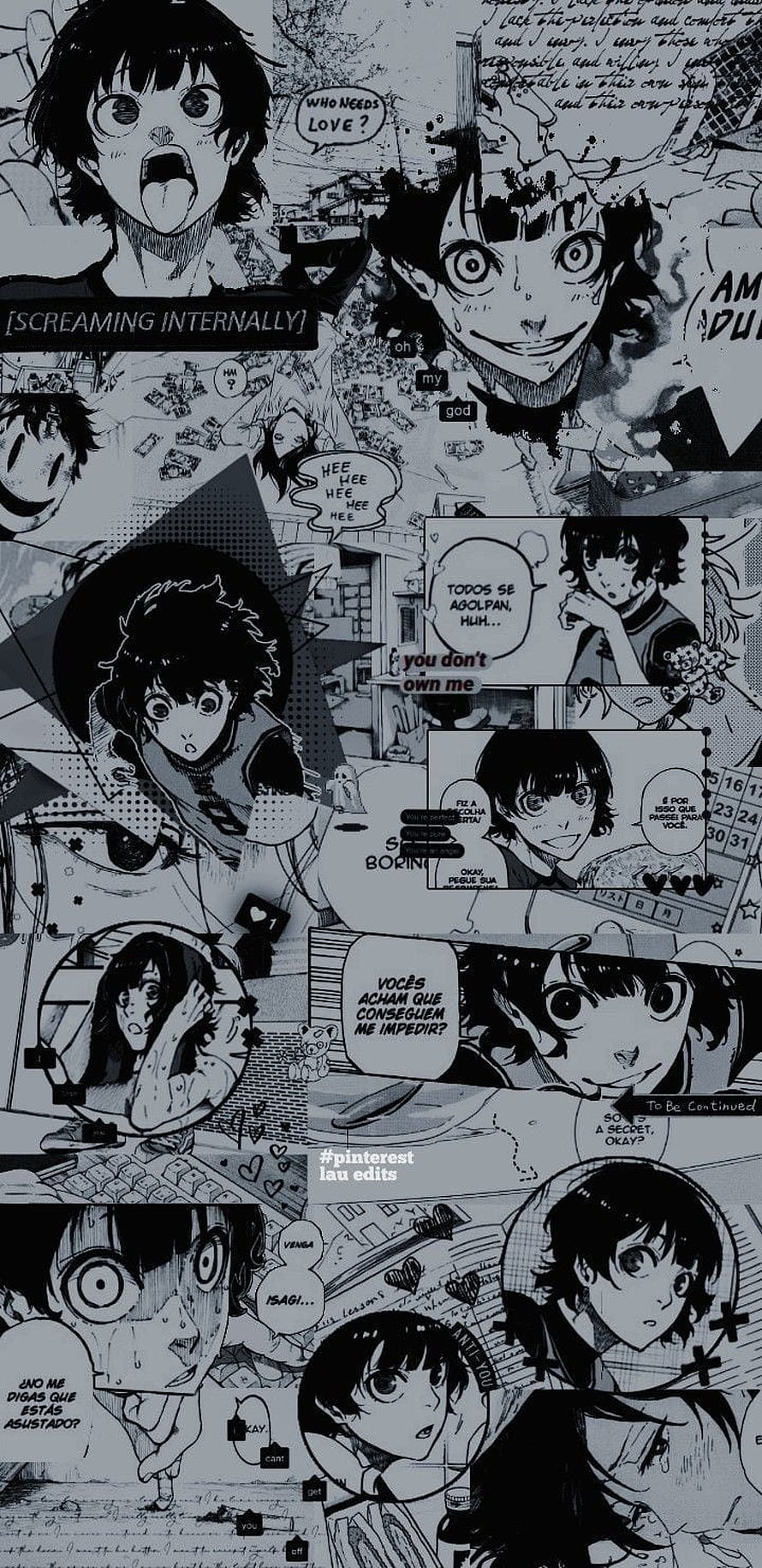 Blue Lock Meguru Bachira Black and White Manga Panel Collage HD phone wallpaper