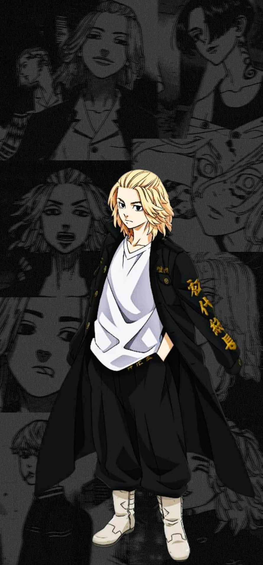 Mikey from Tokyo Revengers in Black Uniform with Manga Panel Background HD phone wallpaper